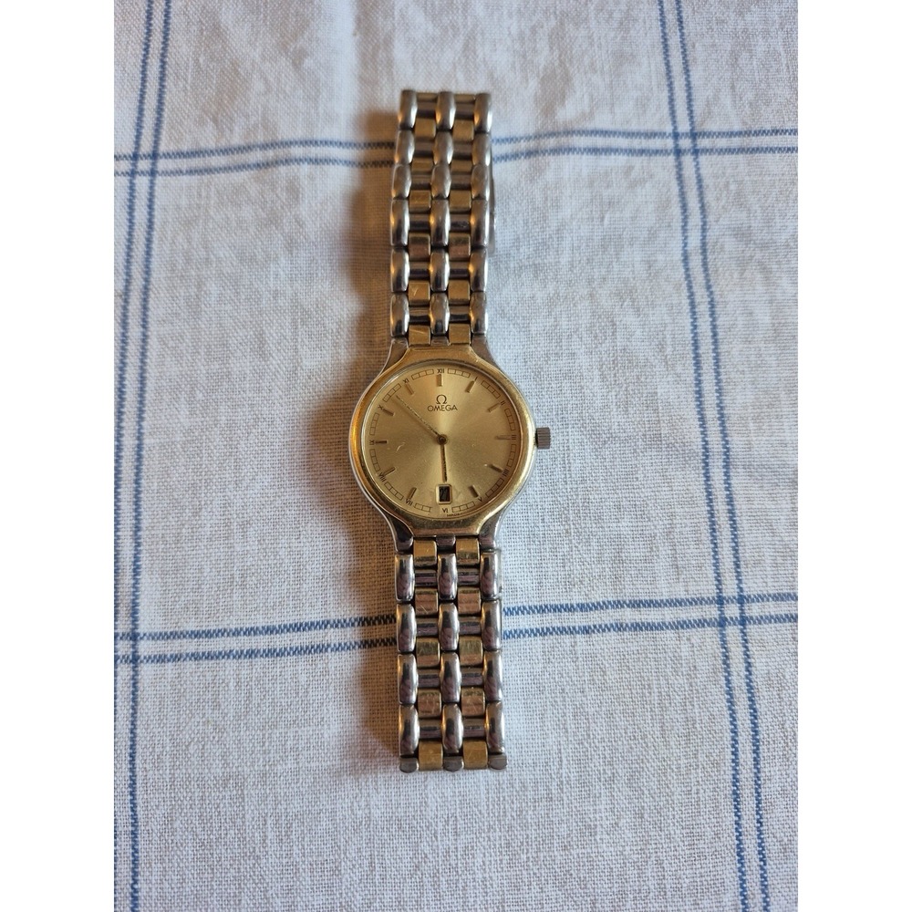 Vintage Omega De Ville Symbol Quartz 196.0316 18k Gold Bezel Works-Read Desc.